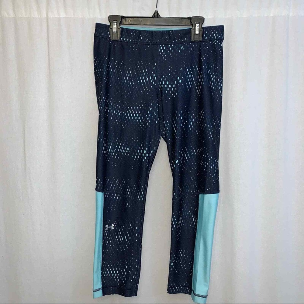 Under Armour Women's HeatGear Compression Leggings Navy Teal Cropped Size M